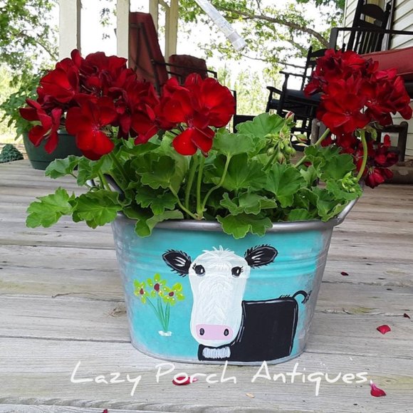Cow Folk Art Galvanized Tub Home Decor Kid Decor - Picture 1 of 8